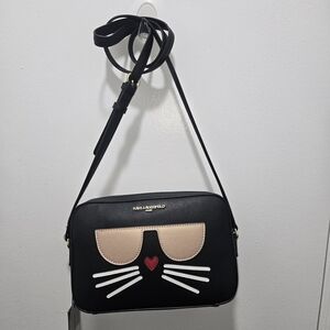 Karl Lagerfeld Black and Pink Cat Crossbody Bag